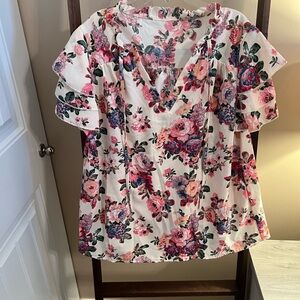 Floral Ruffle Sleeve Top